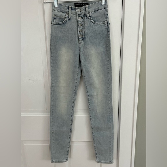 Veronica Beard Maera High Rise Skinny Jeans Size 24 Exposed Button Fly Sky Wash - Picture 3 of 15